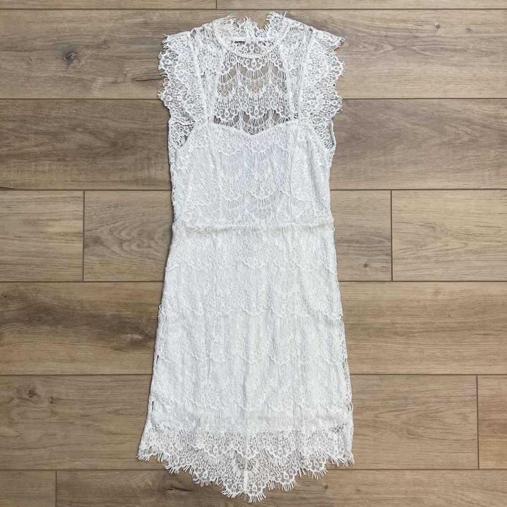 Free People | Day Dreamer | White Lace Mini Dress Bridal Shower Bachelorette - Picture 3 of 16